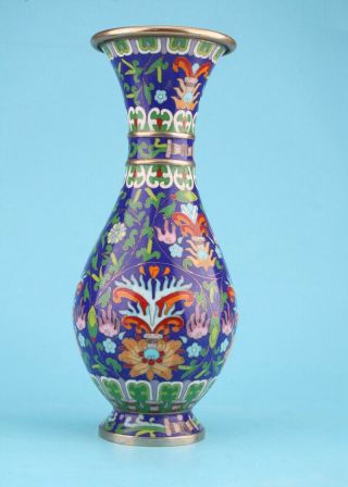 RARE CHINESE CLOISONNE VASE DECORATED WITH HAND - MADE PAINTED FLOWERS 4