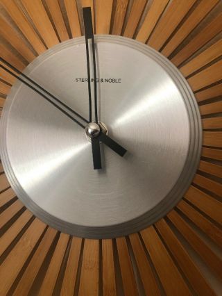 Sterling Noble Sunburst Atomic Mid Century Modern Wall Clock Teak Wood M519w 3