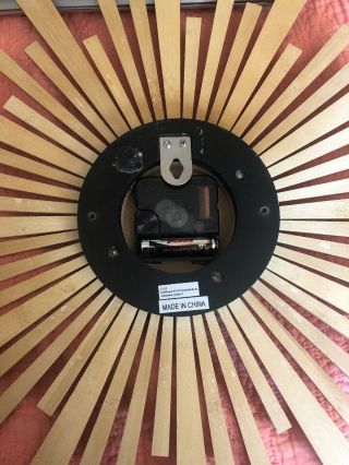 Sterling Noble Sunburst Atomic Mid Century Modern Wall Clock Teak Wood M519w 7