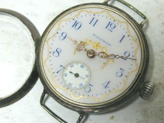 Vintage Waltham O/s Multi Color Dial Sterling Silver Case 7 J All Patina Conditi