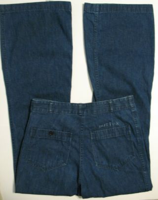 Vtg 1980 ' s Navy Uniform Seafarers Denim Dungaree Jeans size Bell Bottoms 32 x 29 3