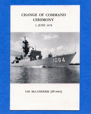 Uss Mc Candless Ff 1084 Change Of Command June 3,  1978 Navy Ceremony Program