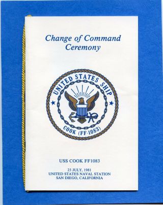 Uss Cook Ff 1083 Change Of Command July 23,  1981 Navy Ceremony Program