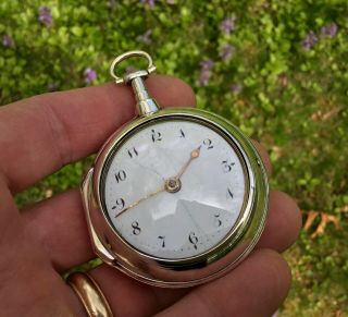 Rare 1755 Verge Fusee Silver Pair Case Pocket Watch By G.  Coleman of London 8