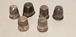 6 Old Antique Thimbles - Sewing - Sterling Silver - Etch - 3/4in (e)