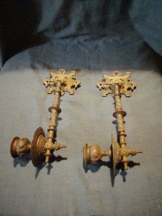 Victorian Gothic Revival Brass/Bronze Candle Sconces. 2