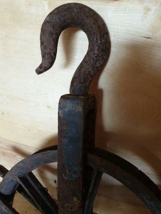 Large Antique Pulley Block & Tackle Dock Factory Industrial Old Wheel Barn Find 7