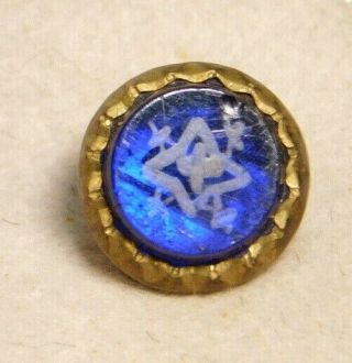 Antique Metal Charmstring Button Acid Etched Blue Glass Star Dimi 3/8 D8
