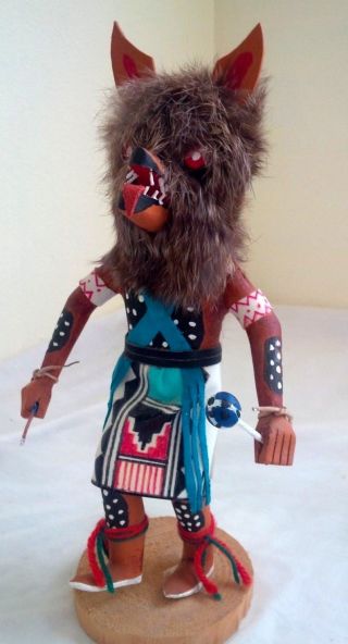 Vtg Hopi Navajo Hand Carved Painted Wood " Wolfman " Kachina 11 1/2 " Tall Signed