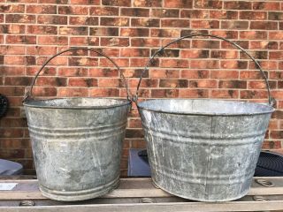 American Made Vintage Galvanized 2 1/5 Gallon Bucket Pail / 4 Gallon Tub Pail