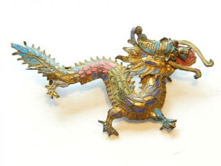 Vintage Chinese Silver Vermeil Enamel Kingfisher Dragon Pin Brooch Artist Signed