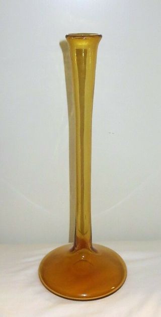 Vintage Amber Mid Century Modern Hand Blown Glass Vase