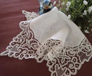 Incredible Delicate Antique Bridal Bobbin Lace Handkerchief Wedding Heirloom
