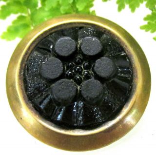 Victorian Slant Side Drum Button W/ Patterned Black Glass Insert C16