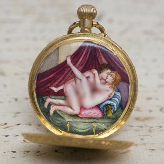 Erotic Painting 18k Solid Gold Antique Pocket Watch