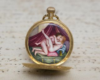 EROTIC PAINTING 18k Solid Gold Antique Pocket Watch 2