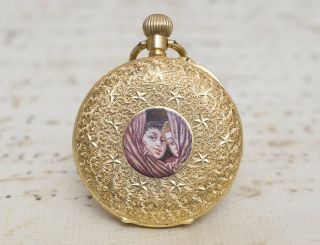 EROTIC PAINTING 18k Solid Gold Antique Pocket Watch 3