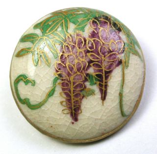 Bb Vintage Satsuma Button Wisteria Floral W Gold Accents - 13/16 " 1920 - 40