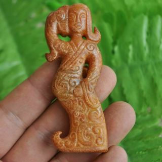 Chinese Ancient Old Hard Jade Hand - Carved Pendant Necklace Maid M28