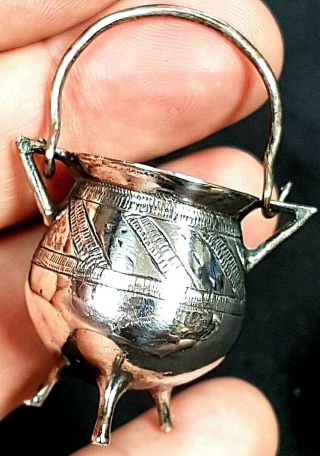 Antique Chinese Export Silver Miniature Tripod Cooking Vessel C1900