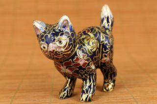 Chinese Old Cloisonne Hand Painting Lovely Cat Statue Figure Collectable