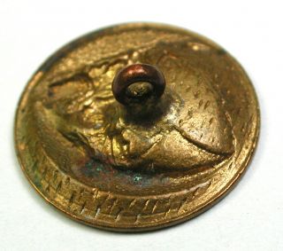 BB Antique Stamped Brass Button Girl Under Umbrella in Rain w Bird Basket 11/16 