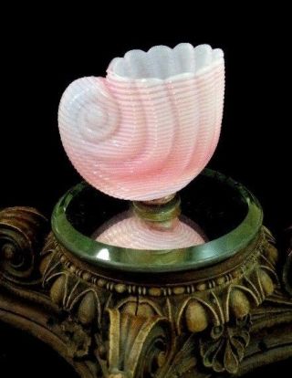 Antique Victorian Opalescent Glass Seashell Vase W Pink Threading Mirror Plateau