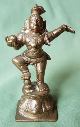 Antique Indian Brass Figure Statue Of A Dancing God Holding Ball
