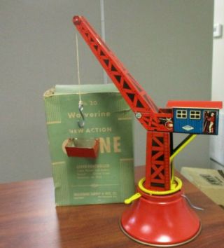 Vintage Wolverine No.  20 Tin Litho Action Crane & Box