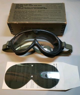 Old Stock Us Army Surplus Goggles Sun Wind And Dust W Box And Insert