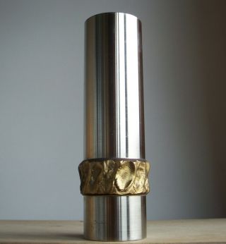 1970s Vintage German Modernist Brutalist Stainless Steel / Bronze Cylinder Vase