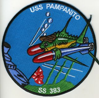 Uss Pampanito Ss 383 - Fish With 2 Torpedoes Bc Patch Cat No C6397