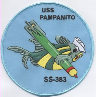 Uss Pampanito Ss 383 - Green Yellow Fish With Torpedo Bc Patch Cat No C6597