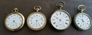 5 Vintage Pocket Watches - Elgin - Waltham - 800 Silver