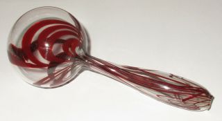 Antique Hand Blown Glass Dark Red & Clear End Of Day Sock Darner