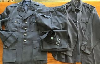 Vtg Usaf Air Force Blue 4 Button Dress Uniform Suit Jacket,  Shirt,  Pants