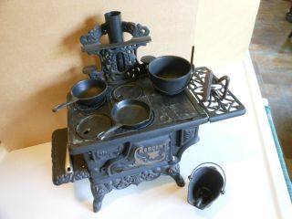 Vintage Crescent Cast Iron Stove Toy/Salesman ' s Sample with Accessories 2