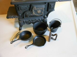 Vintage Crescent Cast Iron Stove Toy/Salesman ' s Sample with Accessories 4