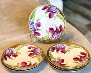 SET OF 6 RARE ANTIQUE HAND PAINTED ROYAL RUDOLSTADT PRUSSIA PURPLE IRIS PLATES 2