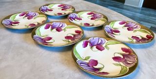 SET OF 6 RARE ANTIQUE HAND PAINTED ROYAL RUDOLSTADT PRUSSIA PURPLE IRIS PLATES 4