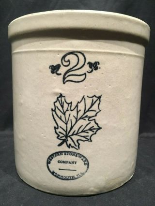 Vtg Antique Western Stoneware 2 Gal Crock Pot Maple Leaf Sauerkraut Pickle Jar