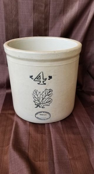 Old Vintage Western Stoneware Company 4 Gallon Crock Jar Maple Leaf