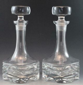 Antique Pair Clear Crystal Glass Ships Decanters & Stoppers Baccarat Style
