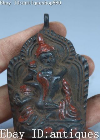 Black Bronze Cinnabar Yab - Yum Guru Padmasambhava Buddha Pendant Amulet Statue