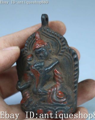 Black Bronze Cinnabar Yab - Yum Guru Padmasambhava Buddha Pendant Amulet Statue 2