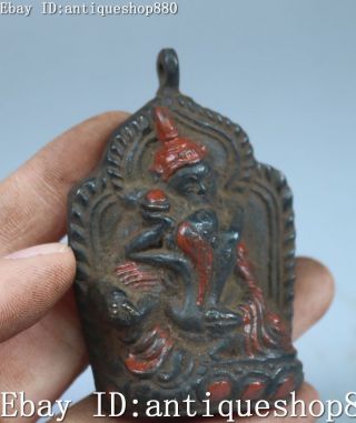 Black Bronze Cinnabar Yab - Yum Guru Padmasambhava Buddha Pendant Amulet Statue 3