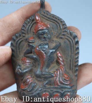 Black Bronze Cinnabar Yab - Yum Guru Padmasambhava Buddha Pendant Amulet Statue 5