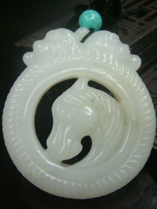 Vintage Chinese Antique Celadon Nephrite Hetian - jade Horse Pendants/statues 3