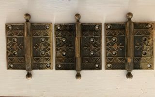 Antique Victorian Ornate Cast Solid Brass Door Hinges