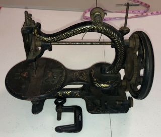 Antique Early Handcrank Sewing Machine Stenciled Quality Design Museum Find